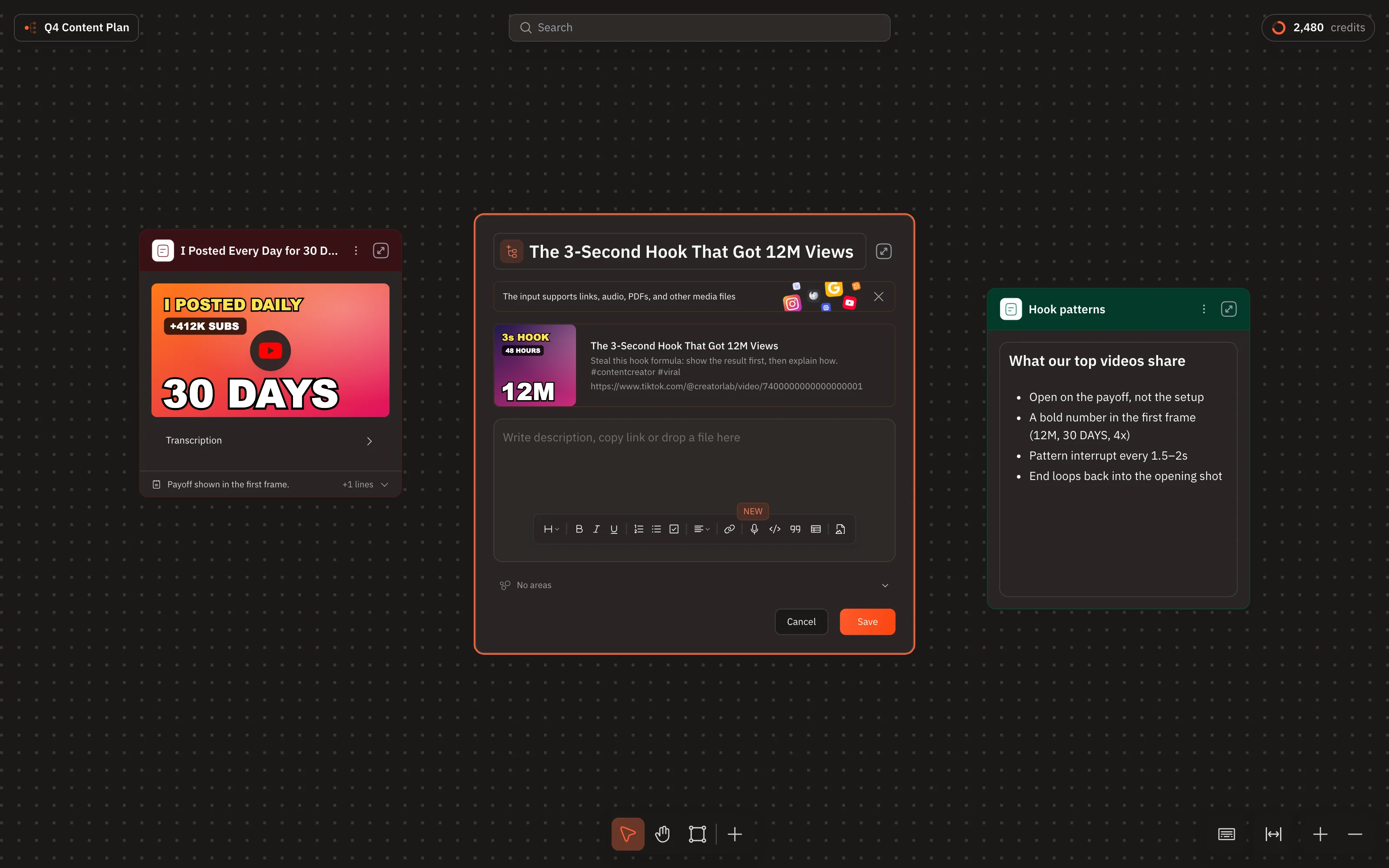 Unified node editor showing a single input that supports links, audio, PDFs and automatically detects content type
